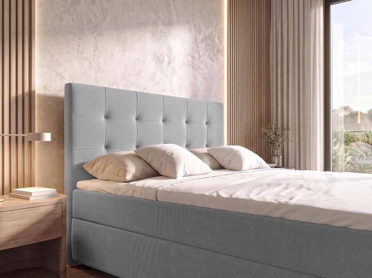 BOXBETT SAKARYA 180x200 cm mit Bettkasten und Matratze - Hellgrau + TOPPER - Hellgrau/Schwarz, Holz/Holzwerkstoff (180/200cm) - AX Living