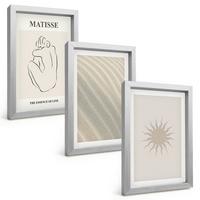 BILDER SET 3er Set - 20x30 cm Silberner Rahmen - Minimalistische Sandlinien Sonne - Silberfarben, Kunststoff (20/30cm) - TULUP