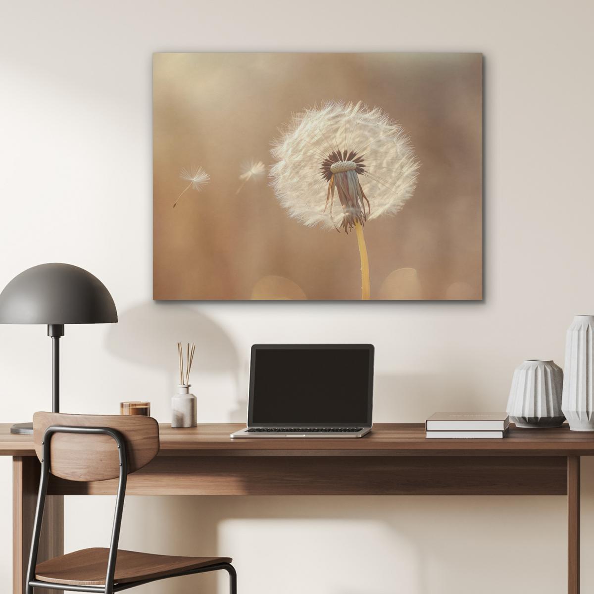 AKUSTIKBILD Löwenzahn - Beige - Natur - Blume Gemälde 80x60 cm - Hellbraun, Kunststoff (80/60/0.9cm) - MuchoWow