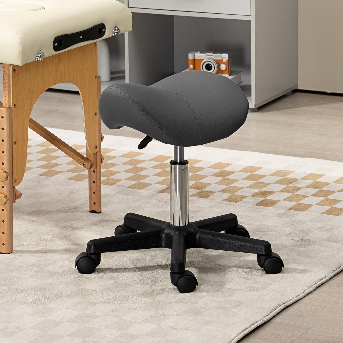 ROLLHOCKER Kunstleder Stahl Grau - Grau, Textil (47/59/48cm) - HOMCOM