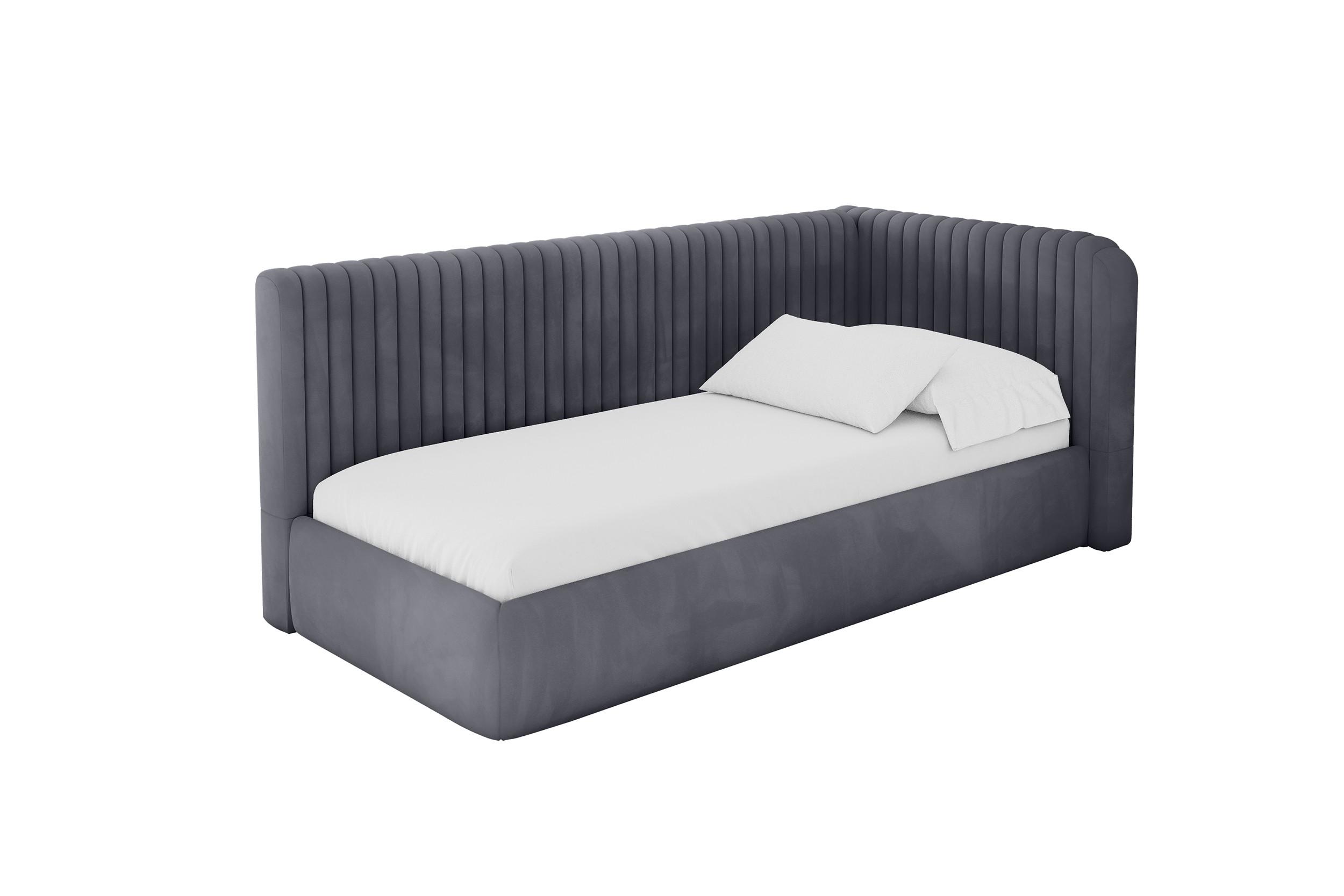 EINZELLBETT Jugendbett mit Bettkasten, Links - AURY 100x200 Dunkelgrau - Dunkelgrau, Holzwerkstoff/Textil (100/200cm) - ALTDECOR