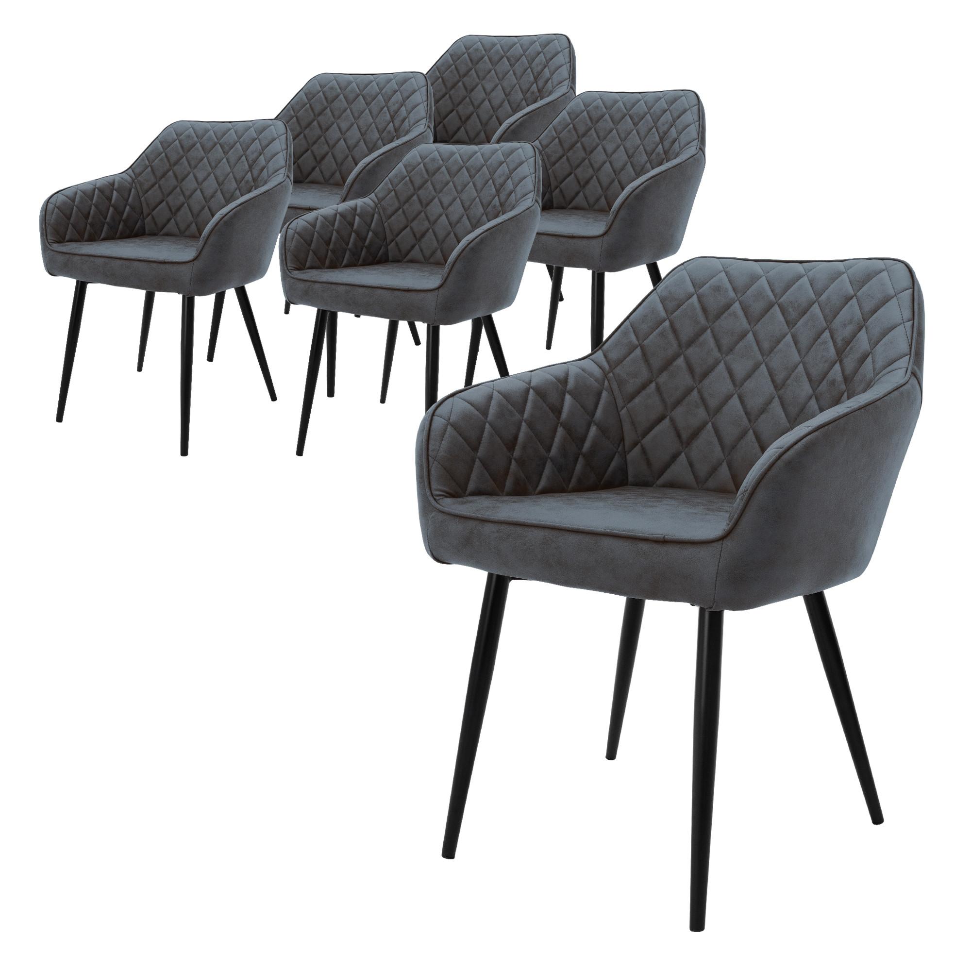ESSZIMMERSTUHL 6er Set Anthrazit Kunstleder - Anthrazit/Schwarz, Kunststoff/Metall (63/80/60cm) - ML-DESIGN