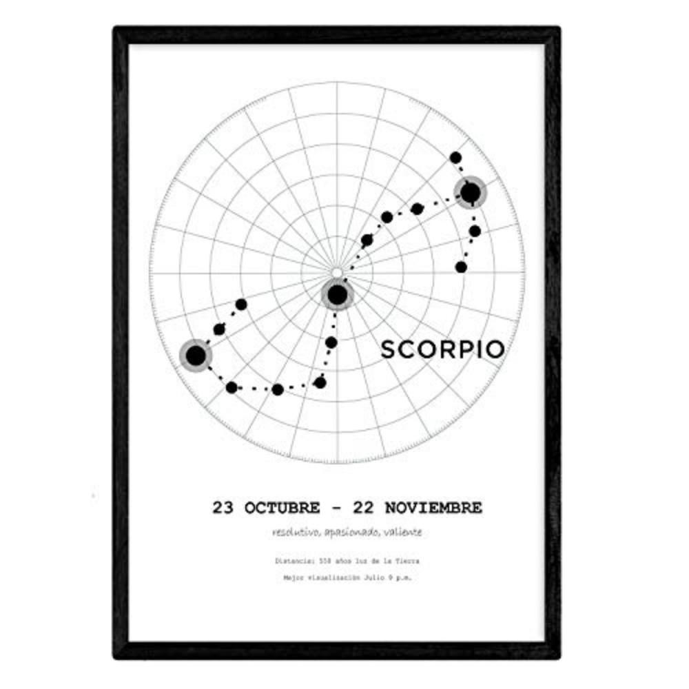 POSTER Sternzeichen Skorpion A3 Schwarzer Rahmen - Schwarz, Papier (29.7/5/42cm) - Nacnic