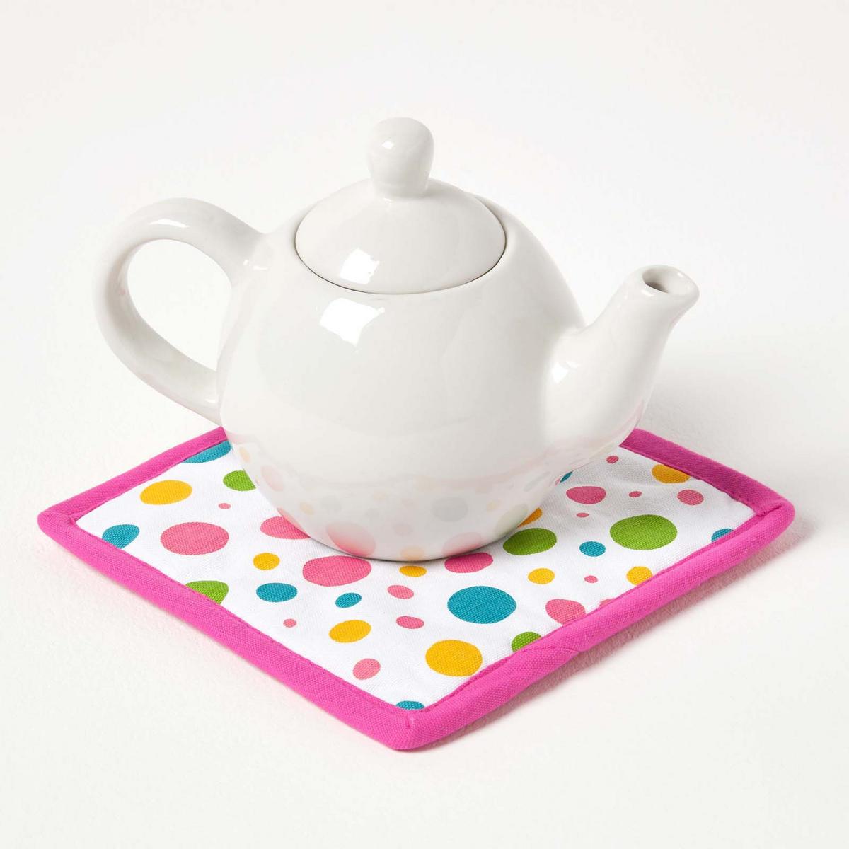 TOPFLAPPEN Bunte Punkte 20/20 cm, Baumwolle wattiert - Pink, Textil (20/20cm) - Homescapes