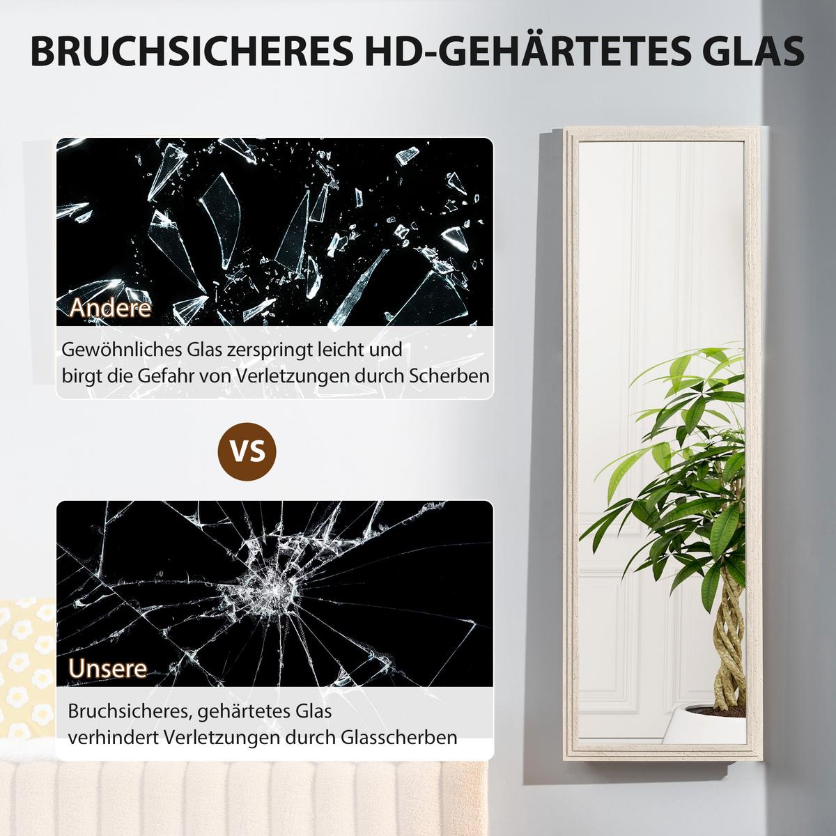 GANZKÖRPERSPIEGEL 160 x 50 cm Rechteckig Standspiegel mit Steinoptik, Weiß - Weiß, Glas/Kunststoff (50/160/4cm) - HOMCOM