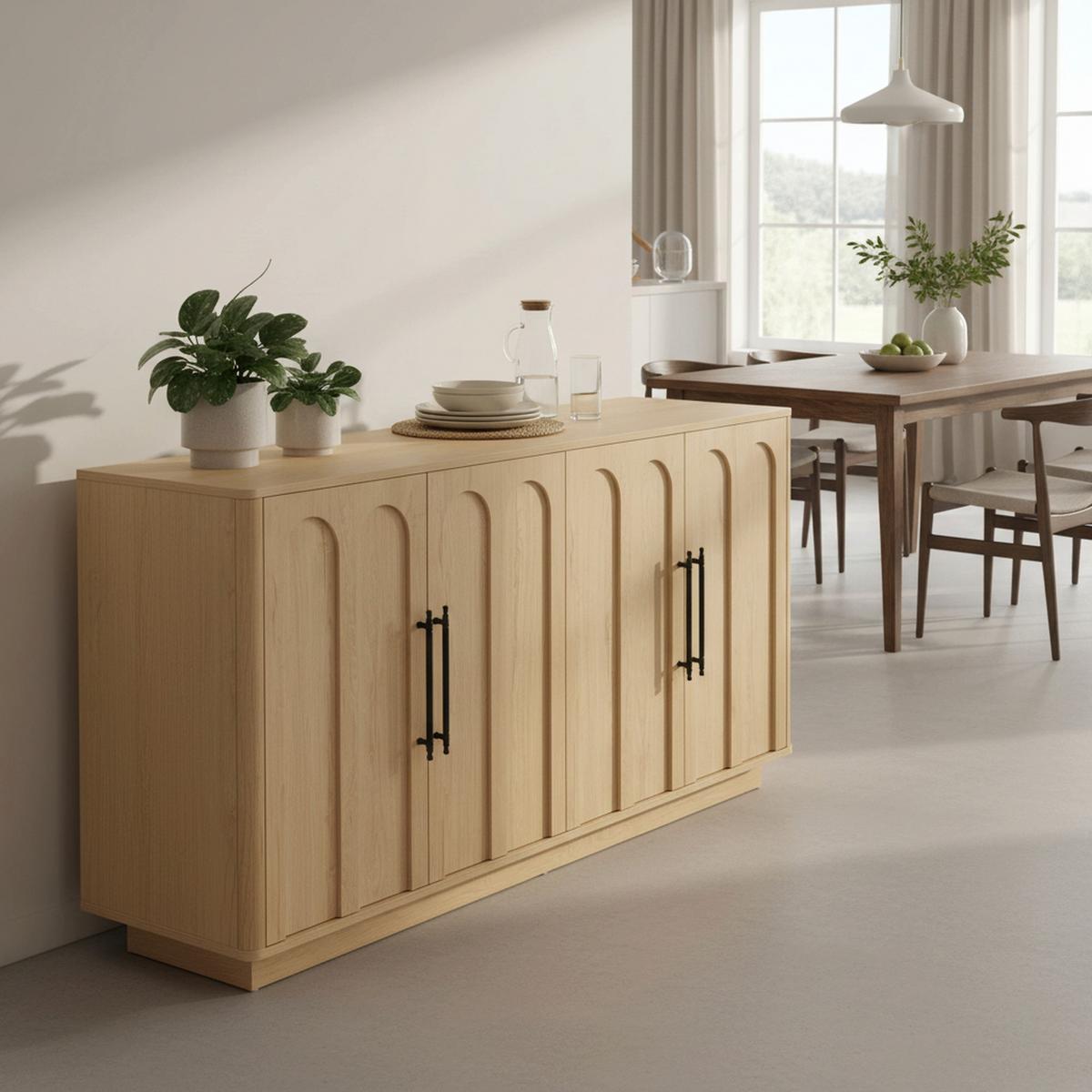 SIDEBOARD in Eichenoptik mit Bogenmotiv und Griffen, Beige - Naturfarben, Holzwerkstoff (40/80/160cm) - Urban Meuble