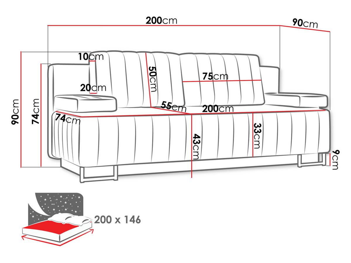 SCHLAFSOFA Laguna - Schwarz/Grau, Holz/Textil (200/90/90cm) - MIRJAN24