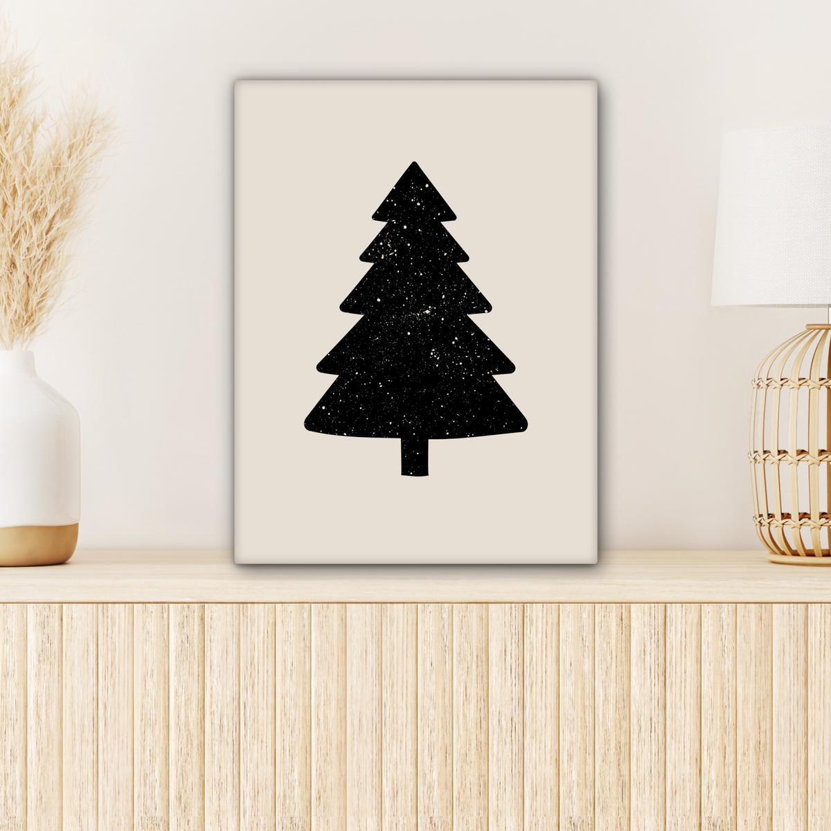 LEINWANDBILD Weihnachtsbaum - Schwarz - Urlaub - Beige Room Decor 30x40 cm - Schwarz, Textil (30/40cm) - MuchoWow