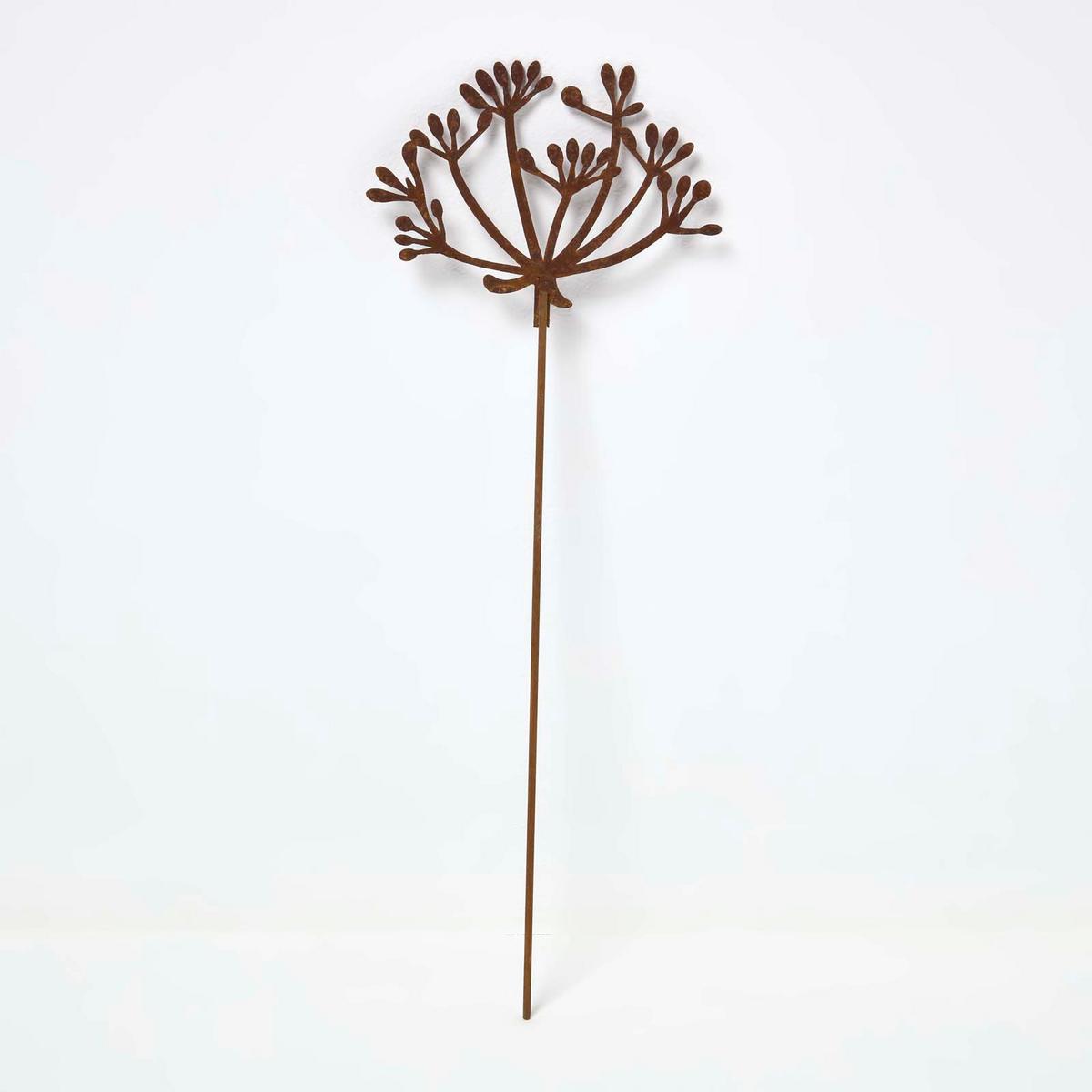 GARTENSTECKER Metall – 2er-Set Wiesenkerbel Gartendeko in Rostoptik - Rotbraun, Metall (37cm) - Homescapes
