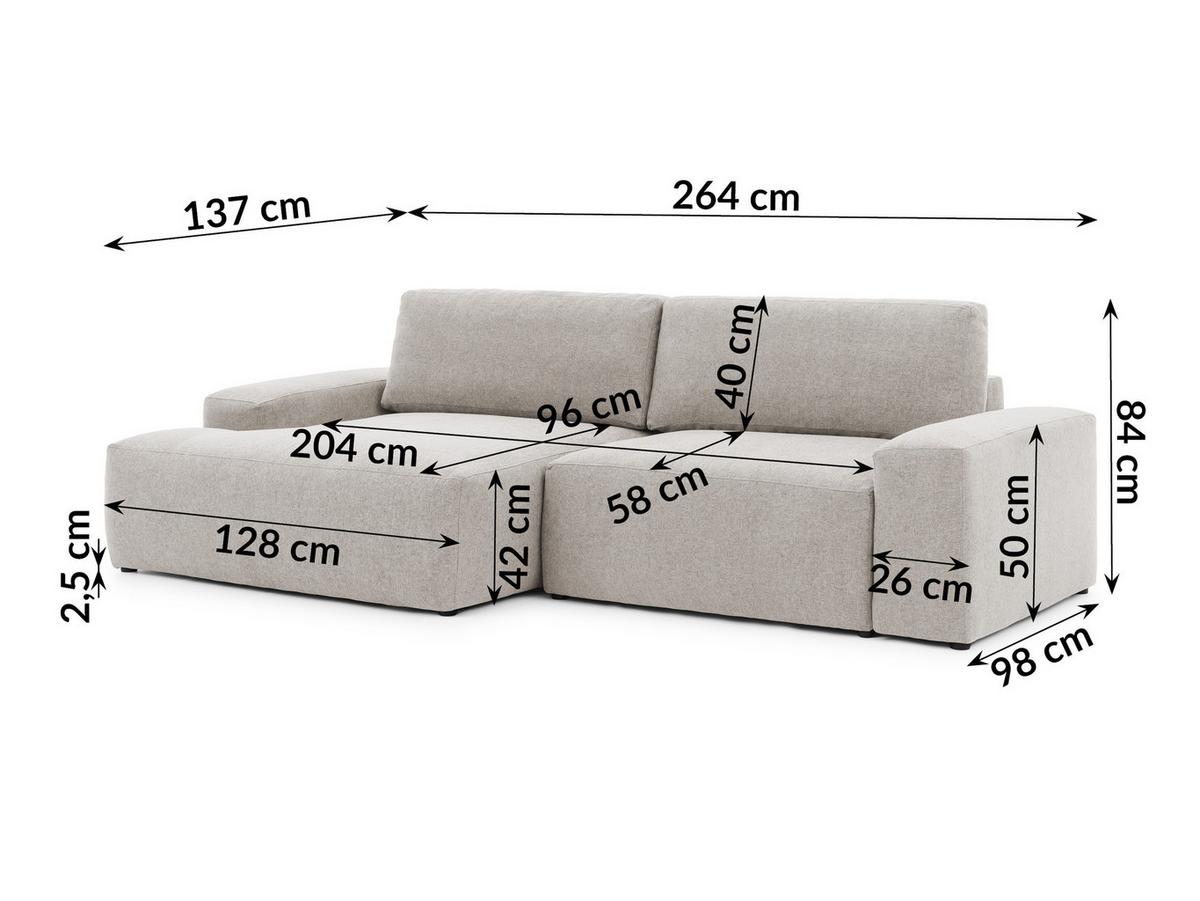 ECKSOFA Lennon aus Beige Strukturstoff mit Schlaffunktion und Bettkasten - Beige/Schwarz, Holz/Kunststoff (137/264cm) - S-Style