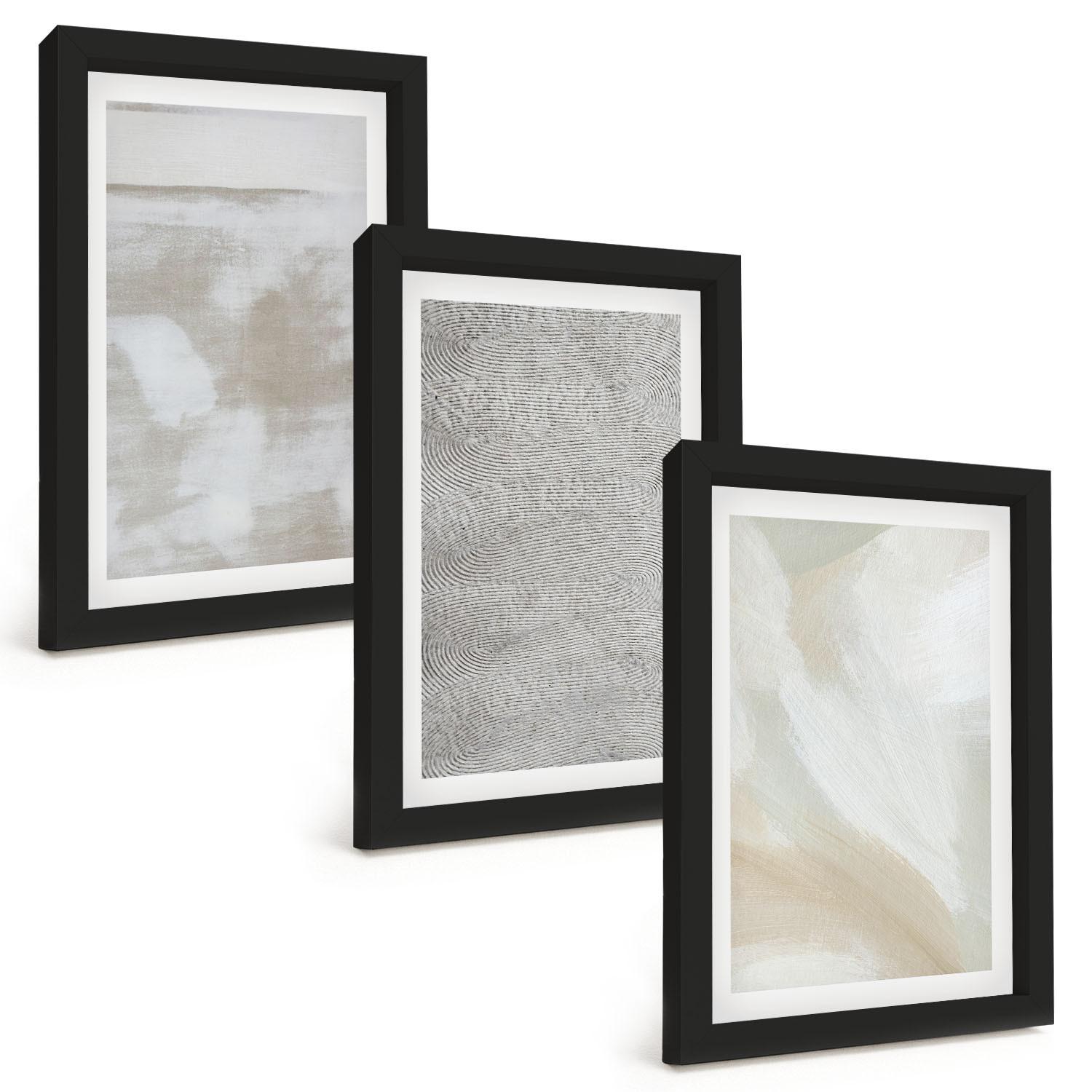 BILDER SET 3er Set - 20x30 cm Schwarzer Rahmen - Abstraktes modernes Design - Schwarz, Kunststoff (20/30cm) - TULUP