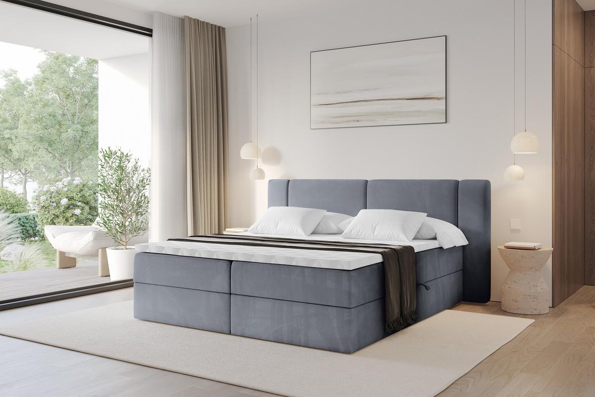 BOXBETT mit Matratze H4 - EVON - 180x200 cm Grau - Grau, Holzwerkstoff (180/200cm) - ALTDECOR