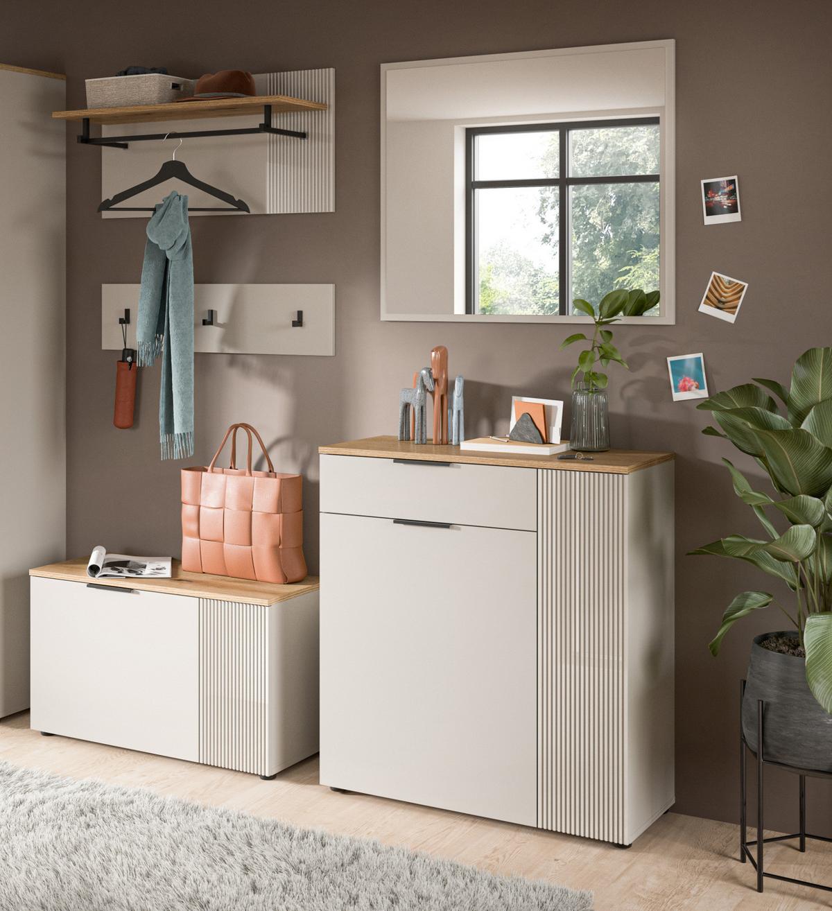 GARDEROBEN-SET 5-teilig Kaschmir Sand, Evoke Eiche, Kombination 175 x 190 cm, Skid - Kaschmir/Eichefarben, Holzwerkstoff/Kunststoff (175/190/36cm) - Inn.Furn