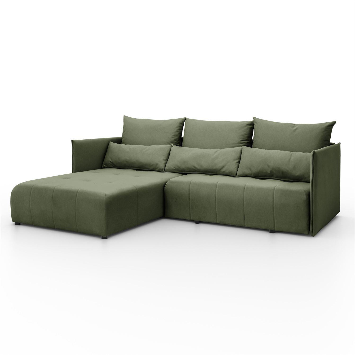 ECKSOFA APOLLO L mit Schlaffunktion und Bettkasten – linke Seite - Grün, Textil (246/188cm) - Lookway