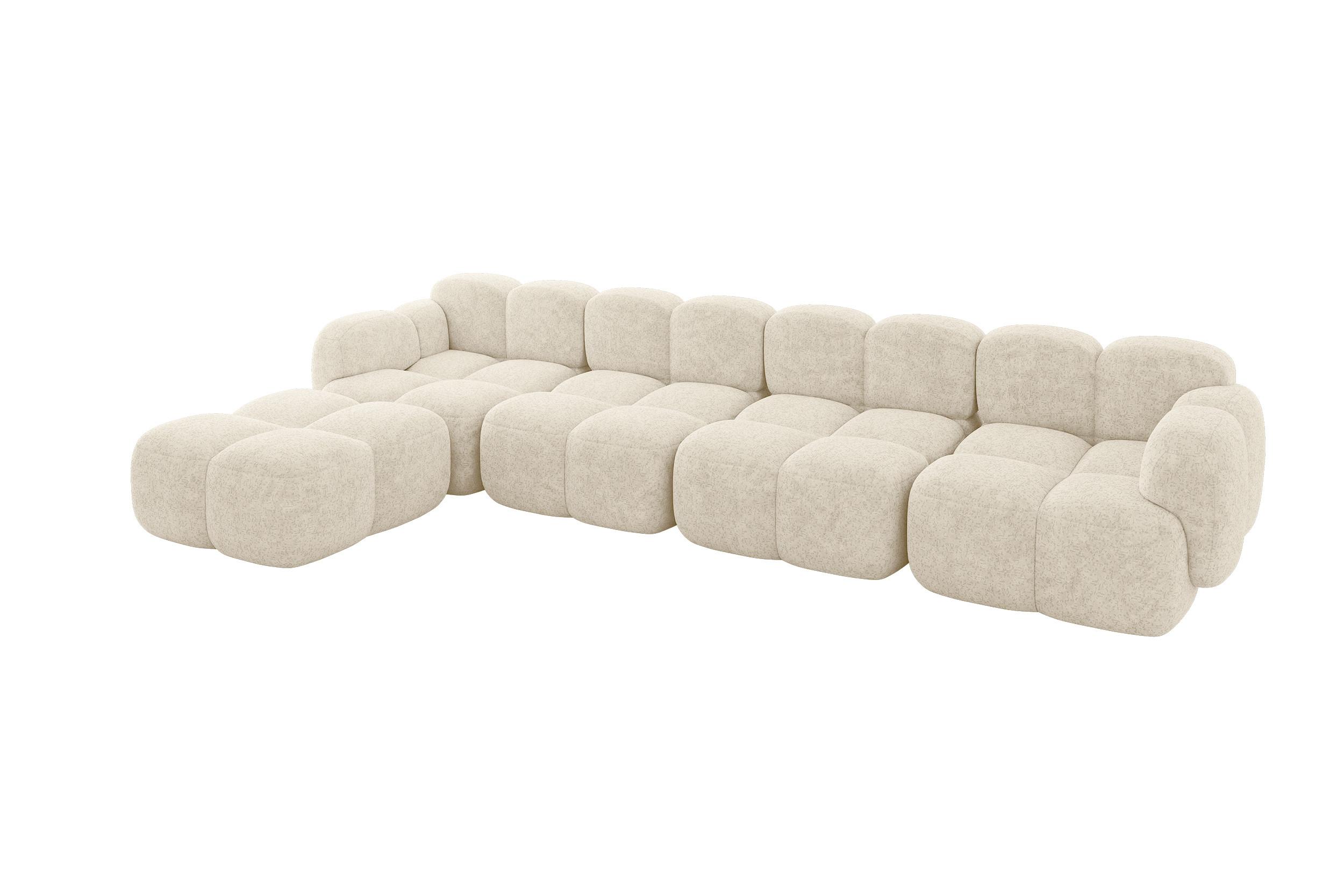 ECKSOFA modulares Sofa Links Miko-L3 390x205x75 Creme Velours - Creme/Schwarz, Holzwerkstoff/Kunststoff (390/205cm) - ALTDECOR