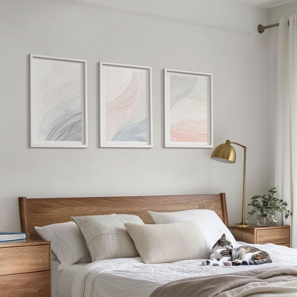 BILDER SET 3er Set - 40x60 cm Weißer Rahmen - Abstrakte Wellen, Karton, Pastell - Weiß, Kunststoff (40/60cm) - TULUP