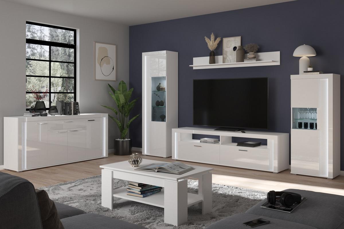 VITRINE weiß Hochglanz 60 x 200 cm, Soft-Close-Funktion, inkl. Beleuchtung - Weiß Hochglanz/Silberfarben, Glas/Holzwerkstoff (60/202/37cm) - Inn.Furn