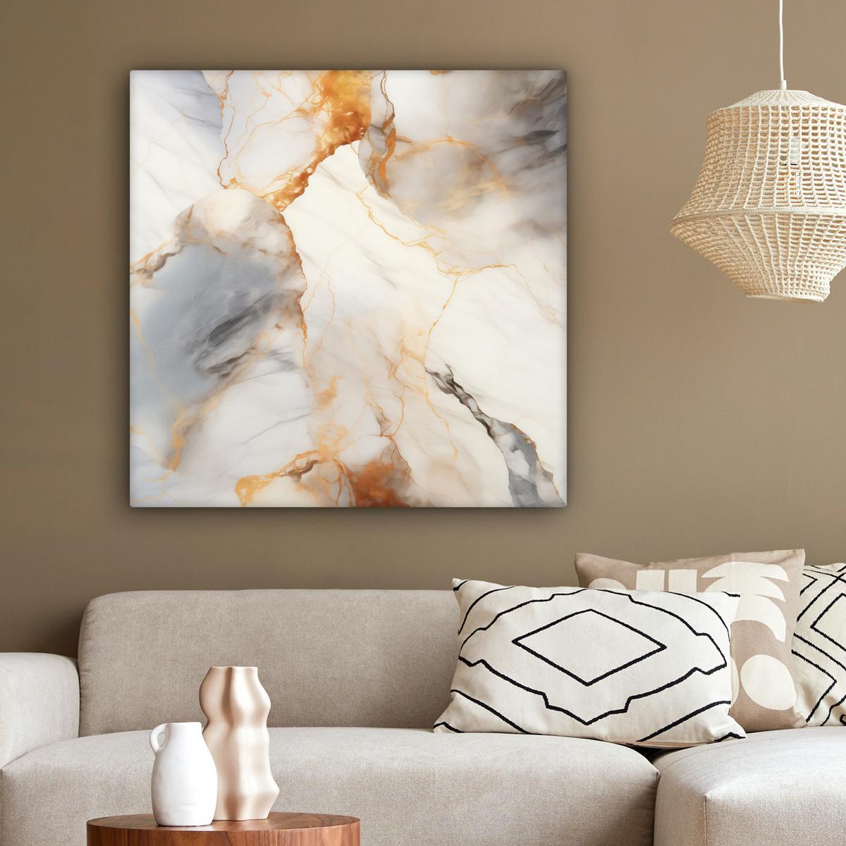 LEINWANDBILD Marmor - Grau - Gold Deko Groß 90x90 cm - Weiß, Textil (90/90cm) - MuchoWow