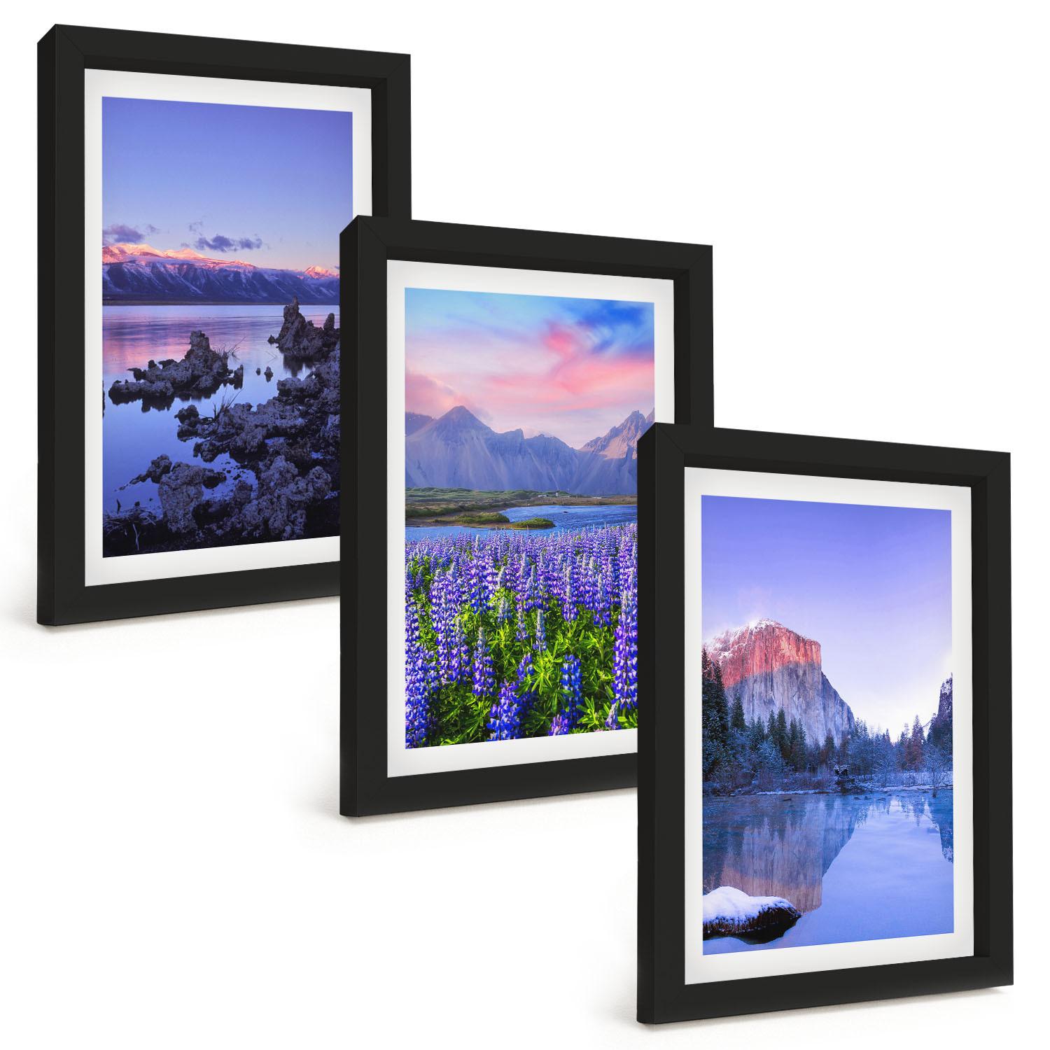 BILDER SET 3er Set - 20x30 cm Schwarzer Rahmen - Berglandschaften mit Wasser und Himmel - Schwarz, Kunststoff (20/30cm) - TULUP