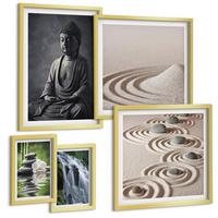 BILDER SET 5er Set - 50x50 cm & 20x30 cm & 40x60 cm Goldrahmen - Fußabdruck eines Astronauten auf dem Mond - Goldfarben, Kunststoff (40/60cm) - TULUP