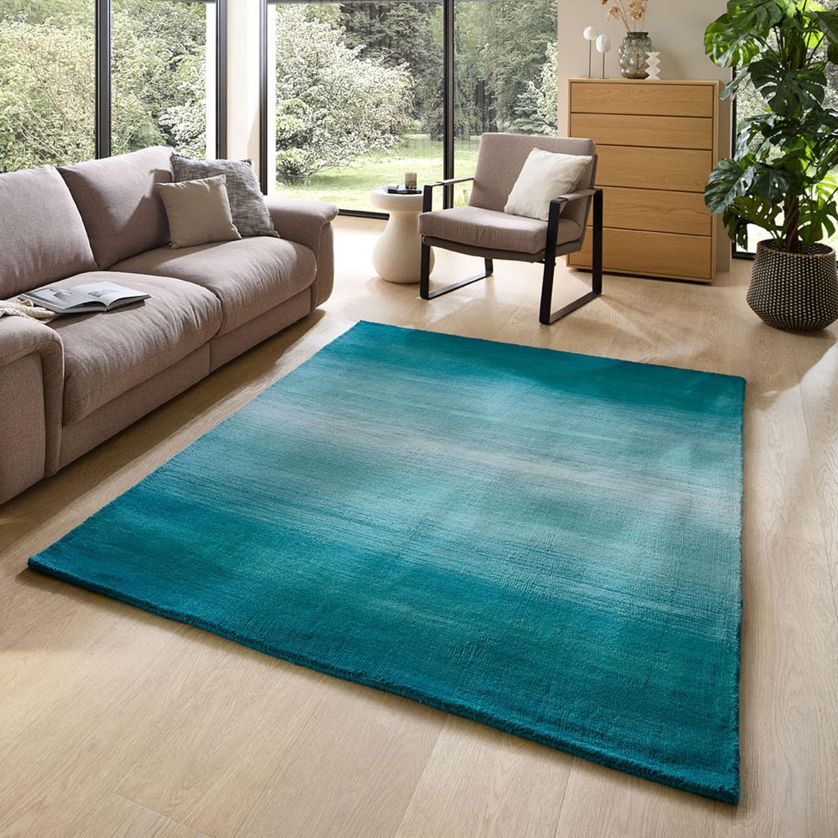 TUFTTEPPICH Wool Comfort 70x140 cm - Türkis, Textil (70/140cm) - THEKO