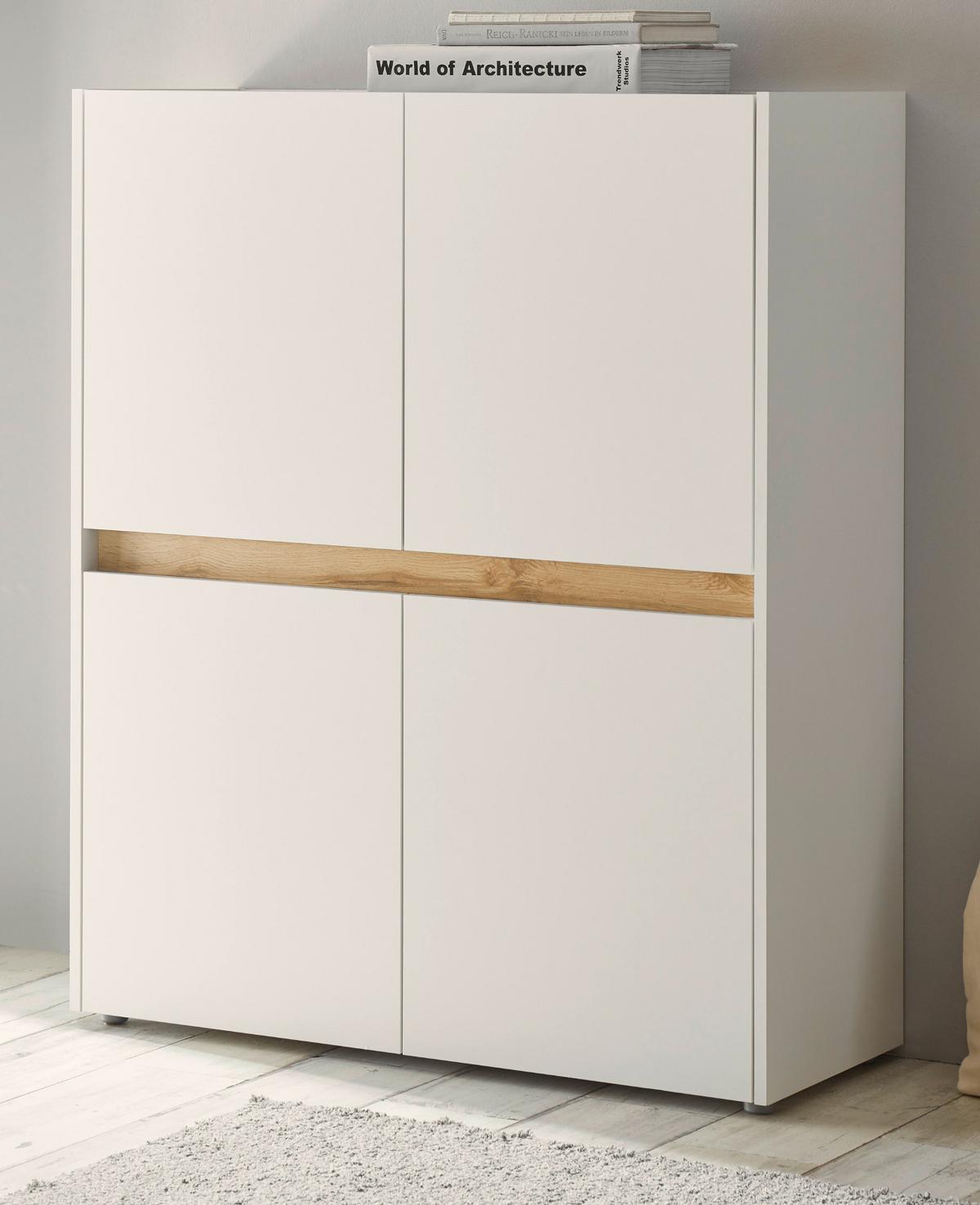 AKTENSCHRANK Weiß matt, Eiche Wotan 100 x 122 cm, Highboard 4-türig mit viel Stauraum - Eichefarben/Eiche Wotan, Holzwerkstoff/Kunststoff (100/122/40cm) - Furn.Design