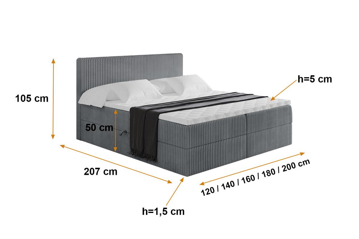 BOXBETT mit Matratze H3 und Lattenrost - TOLO - 180x200 Cord - Dunkelgrau - Dunkelgrau, Holzwerkstoff/Kunststoff (180/200cm) - ALTDECOR