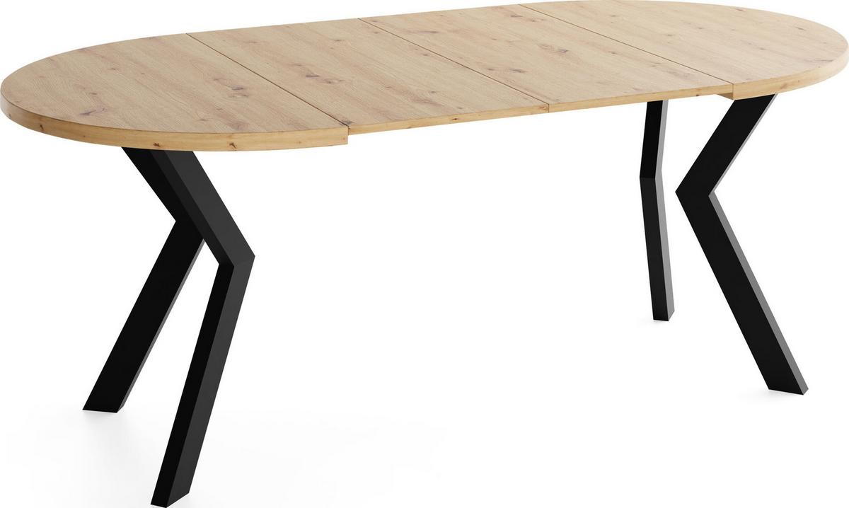 ESSTISCH Savio rund ausziehbar verlängerbar, Eiche Artisan Hellbraun 90-190/90/77 cm - Schwarz/Eiche Artisan, Holz/Holzwerkstoff (90/190/77cm) - WFL GROUP