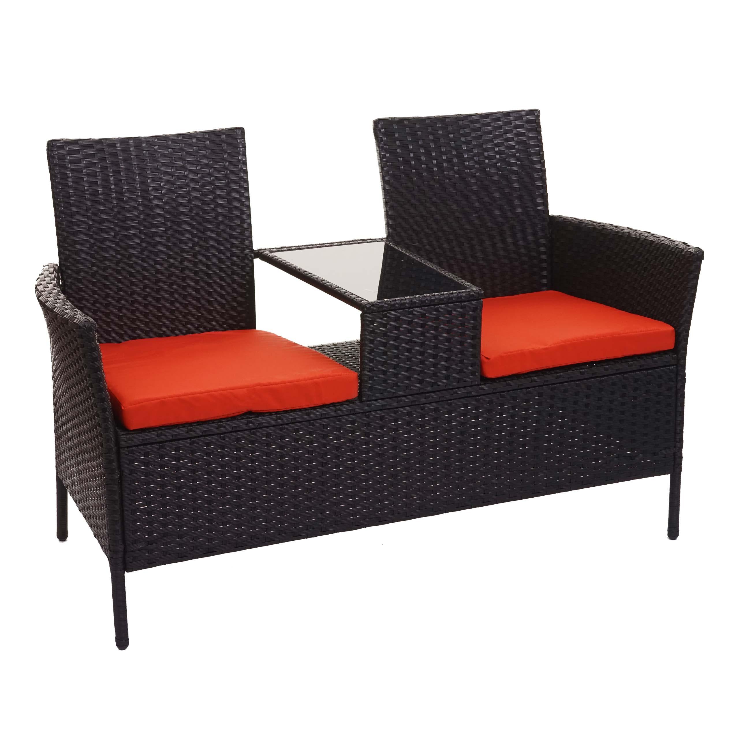 POLY-RATTAN SITZBANK Schwarz, Orange - Schwarz/Orange, Kunststoff (132/84/55cm) - MCW