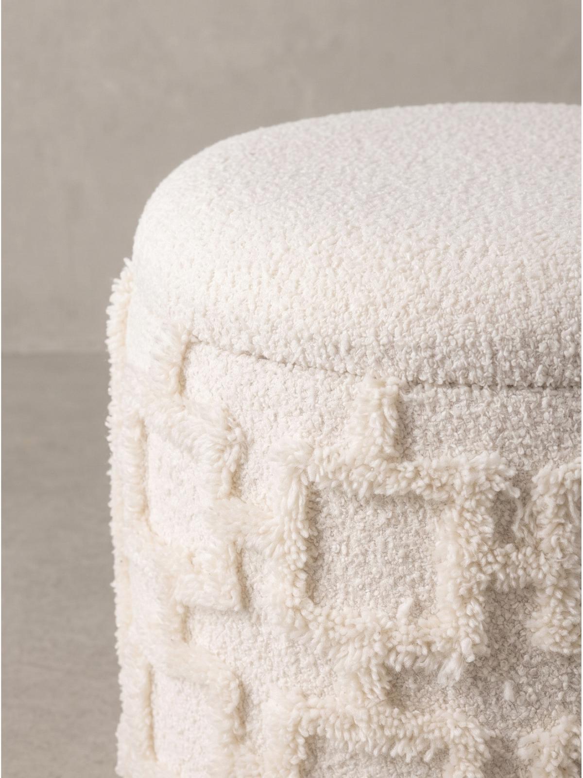 SITZHOCKER RHONE, Stoff, mit Textilbezug, mit Stauraum, Creme, Ø 40 x 45 cm - Beige/Creme, Textil (40/45/40cm) - KADIMA DESIGN