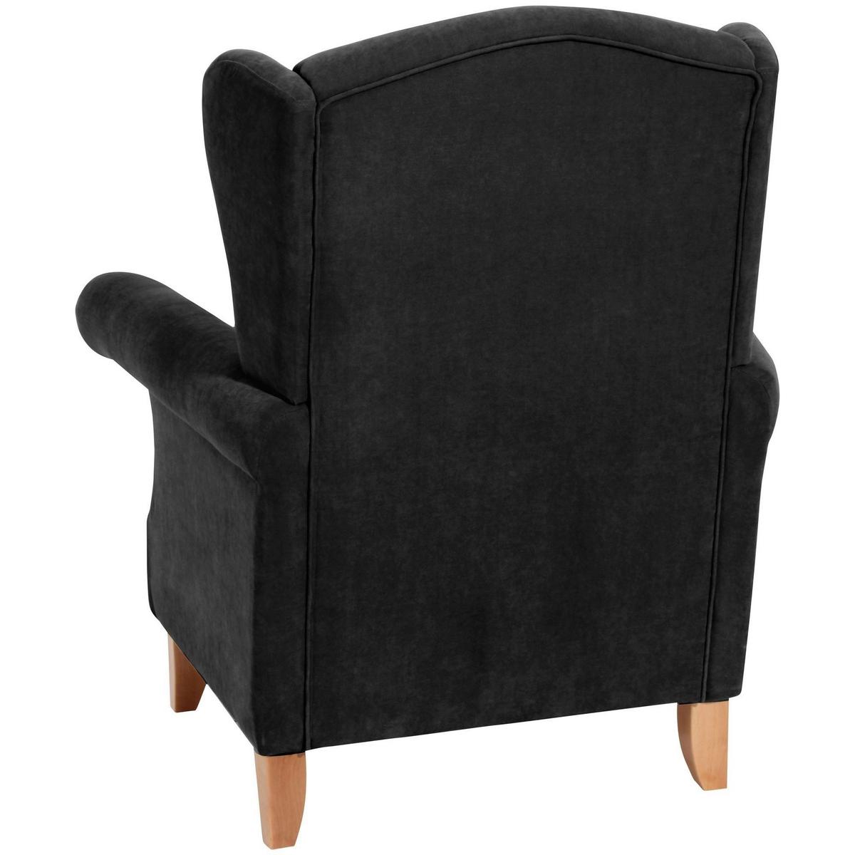 OHRENSESSEL Katria Bezug Veloursstoff Buche natur / schwarz - Schwarz, Kunststoff (88/108/84cm) - 58aufmkessel