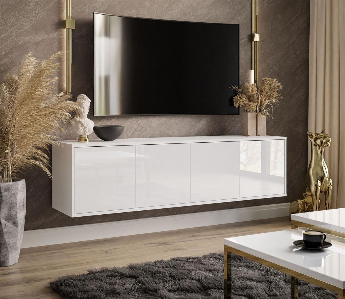 TV-ELEMENT SANAYI Hängend Hochglanz Weiß - Weiß, Holzwerkstoff (156/42/38cm) - Lookway