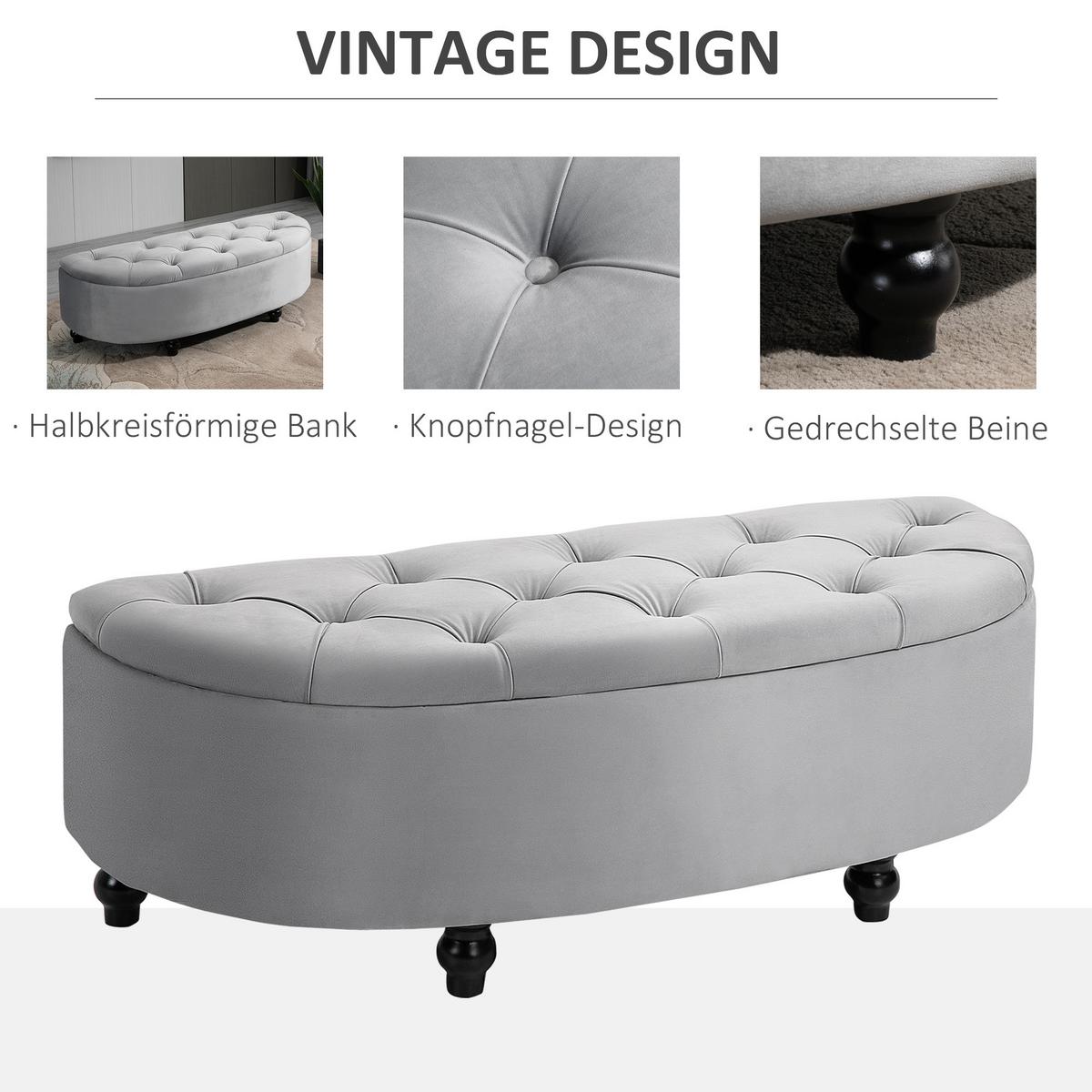 TRUHENBANK Velvet-Touch Grau - Schwarz/Grau, Holz/Kunststoff (46/42/120cm) - HOMCOM