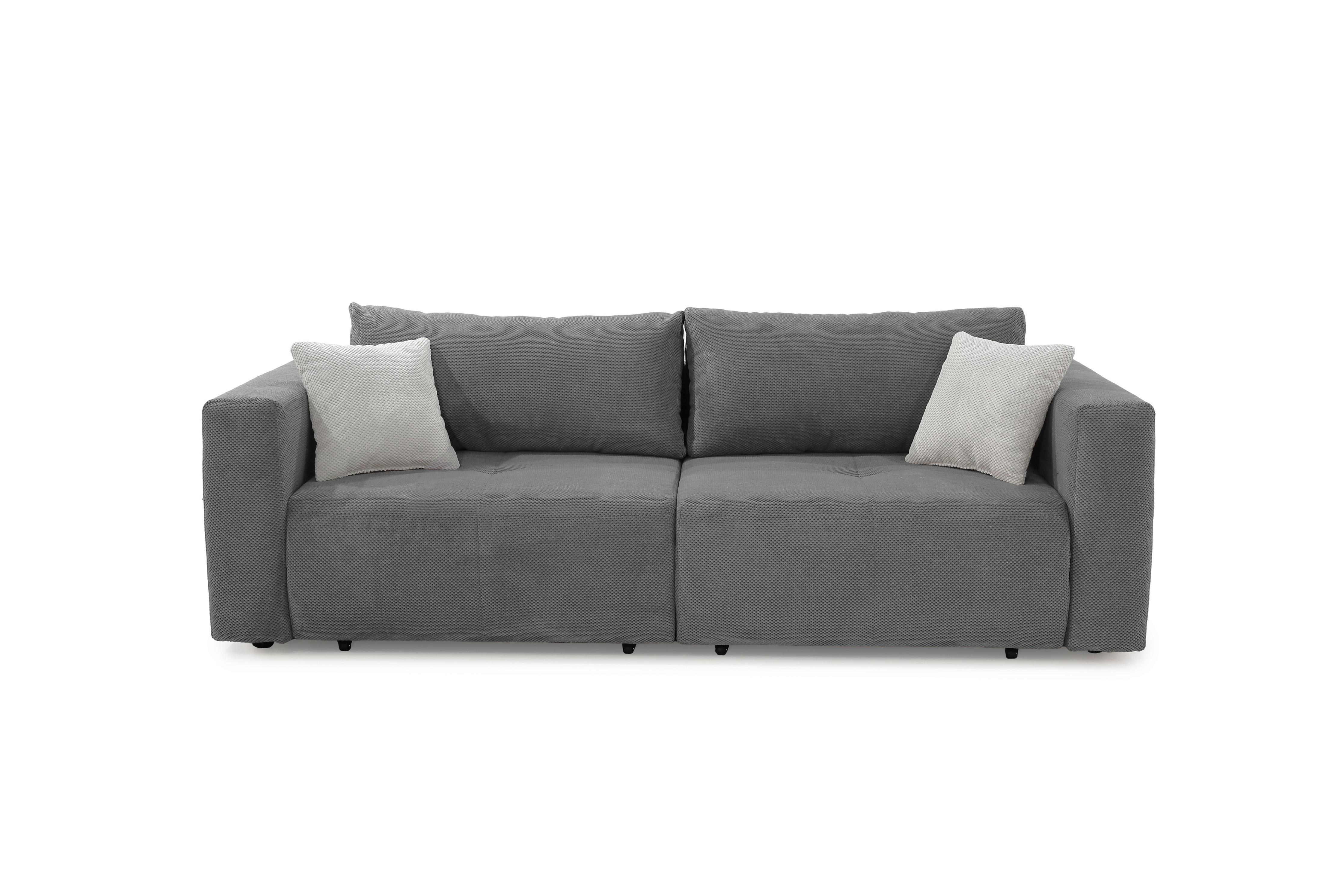 SCHLAFSOFA Verwandlung: Big-Sofa/Eckcouch, 2 Bettkästen, B243/T115-161/H84 cm, Liegefläche 145x197 cm, Waffelcord Grau / 15241 - Schwarz/Grau, Kunststoff/Textil (243/84/115cm) - luma-home