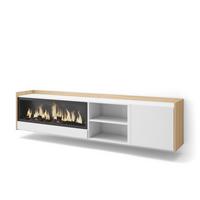 LOWBOARD, Weiß und Eiche, 212/35/50cm, Kamin mit Feuereffekt XXL - Weiß, Holzwerkstoff (212/50/35cm) - Skraut Home