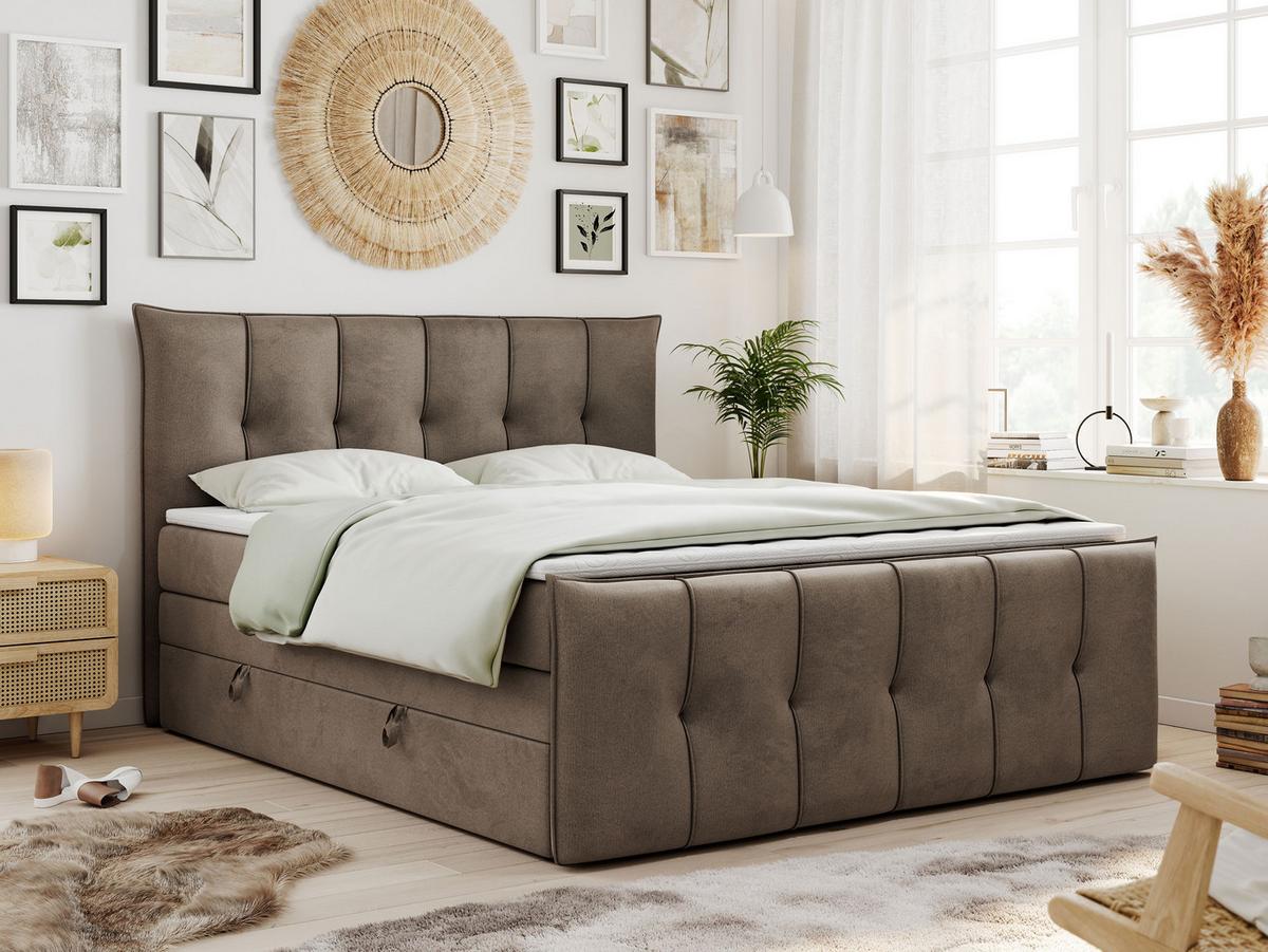 BOXSPRINGBETT PREMIUM 11 KING 160/200 Braun Velvet - H3 - Braun, Holz/Textil (160/200cm) - MKS