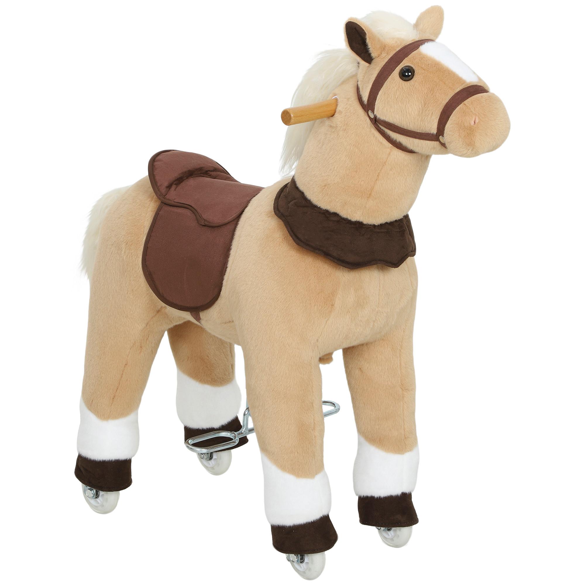 REITPFERD Spielpferd zum Reiten mit Sattel Rollen 80 cm Stehpferd Braun - Braun, Textil (28/80/72cm) - AIYAPLAY