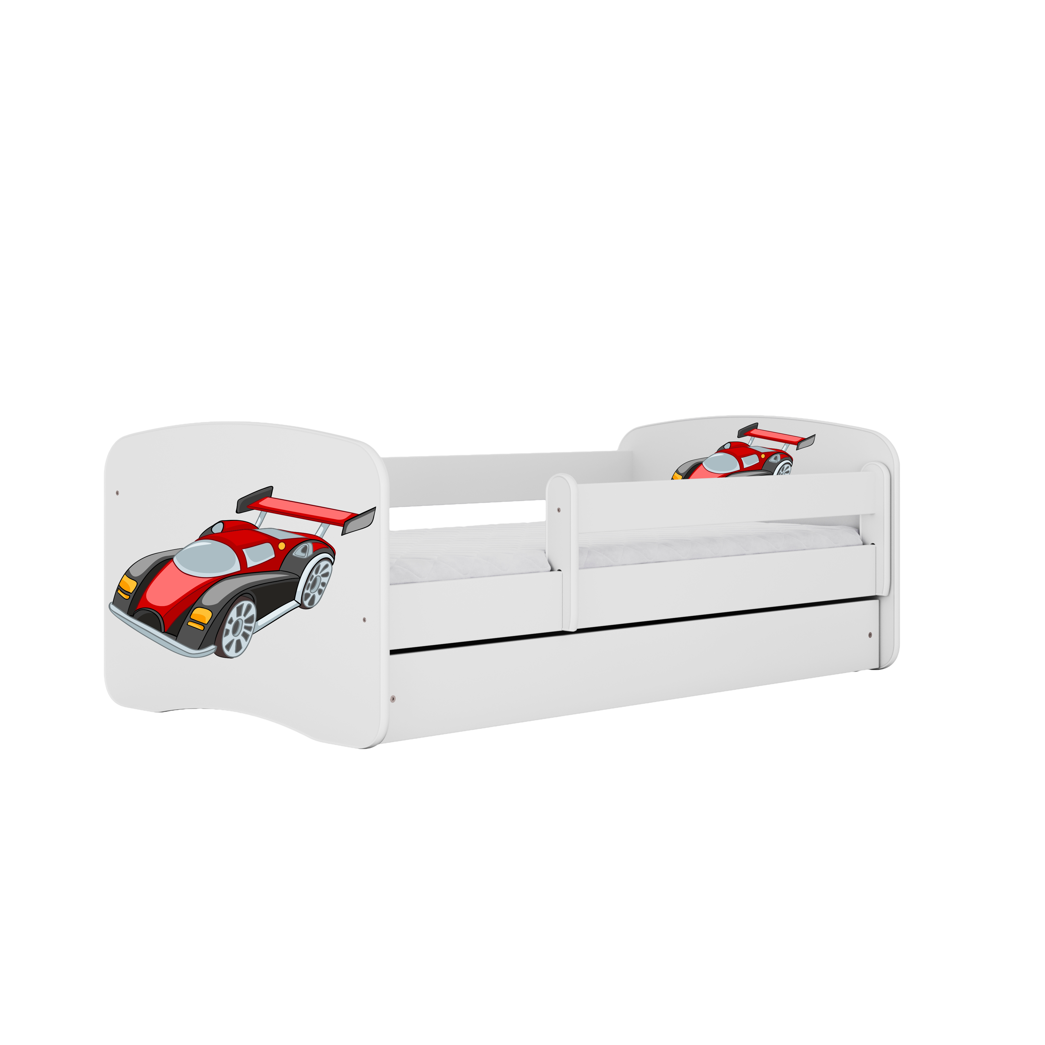 KINDERBETT Rennwagen mit Schublade und Matratze 140/70 - Weiß, Holzwerkstoff (70/140cm) - RAUMHIRSCH FURNITURE