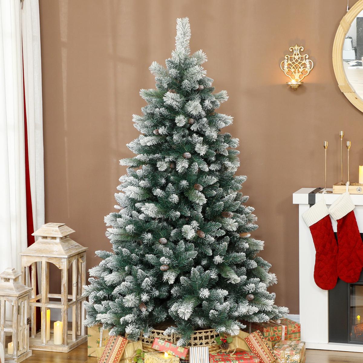 KÜNSTLICHER Weihnachtsbaum 180 cm künstlich Tannenbaum mit Schnee 1000 Spitzen - Grün, Kunststoff (180cm) - HOMCOM