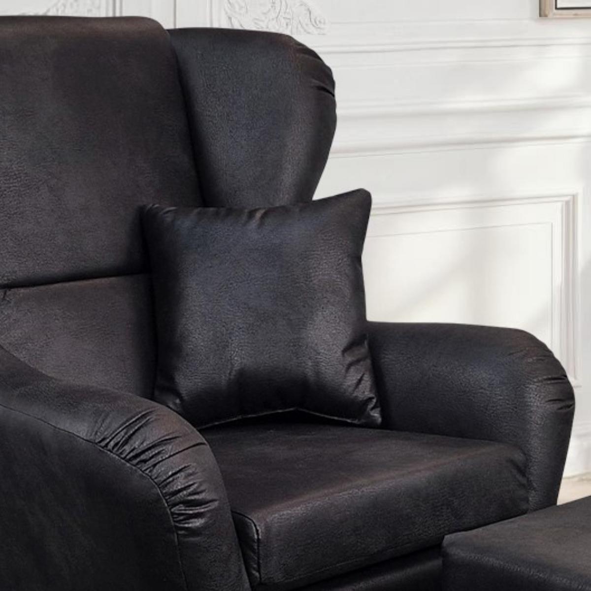 OHRENSESSEL mit HOCKER, hoher Sitzkomfort durch Wellenunterfederung B90/H98/T76 cm, Mikrofaser Leder-Optik Vintage Schwarz / 18007 - Schwarz, Holz/Textil (90/98/76cm) - luma-home