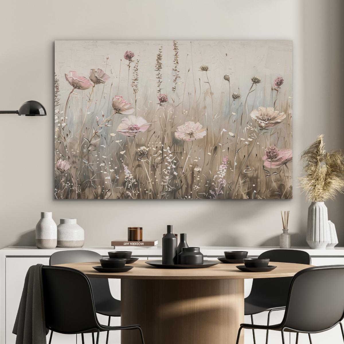 AKUSTIKBILD Blumen - Rosa - Modern - Beige Wandbild Wohnzimmer 100x70 cm - Beige, Kunststoff (100/70/0.9cm) - MuchoWow