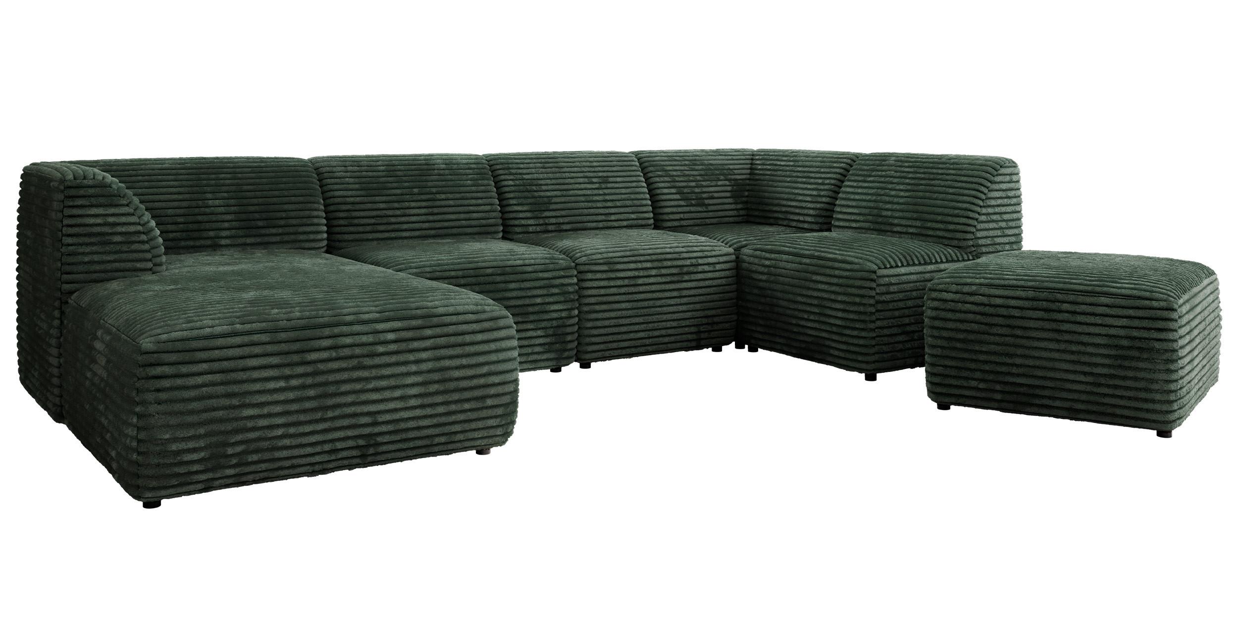 WOHNLANDSCHAFT MODARO U 6M - Grün Cord - Links - Dunkelgrün/Schwarz, Textil (180/78/345cm) - MKS