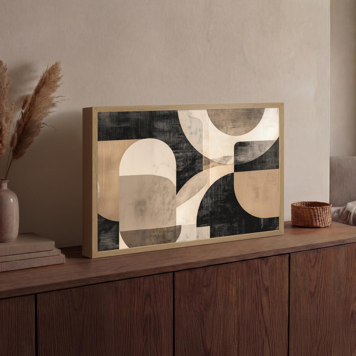 WANDLEUCHTE MIT AKKU Abstrakt - Formen - Modern - Beige 60x40 cm - Grau, Holzwerkstoff (60/40/8cm) - OnlyWow