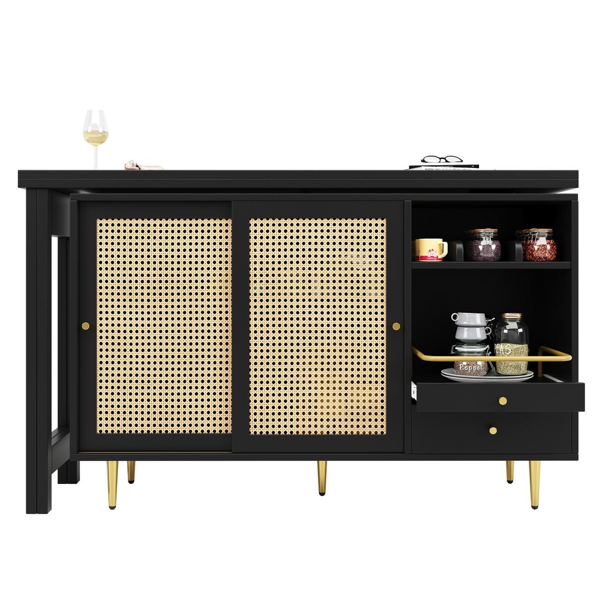 BÜROTISCHE mit Rattan-Türen, 187/40/76cm - Schwarz, Holzwerkstoff (187/40/76cm) - Urban Meuble