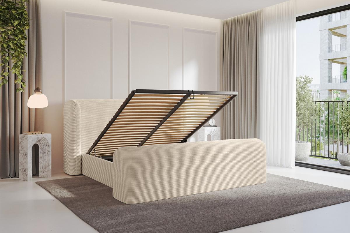 POLSTERBETT mit Bettkasten, Fußteil und Lattenrost, Bett mit Matratze H3/H4 - ESTI-Z 140x200 Beige - Kaschmir, Holzwerkstoff/Textil (140/200cm) - ALTDECOR