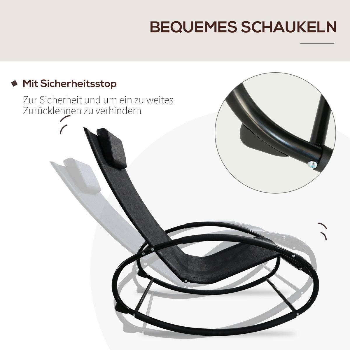 SCHAUKELLIEGE mit Kopfkissen, Texteline + Metall, 105 x 62 x 88 cm, Schwarz - Schwarz, Metall (62/88/105cm) - Outsunny