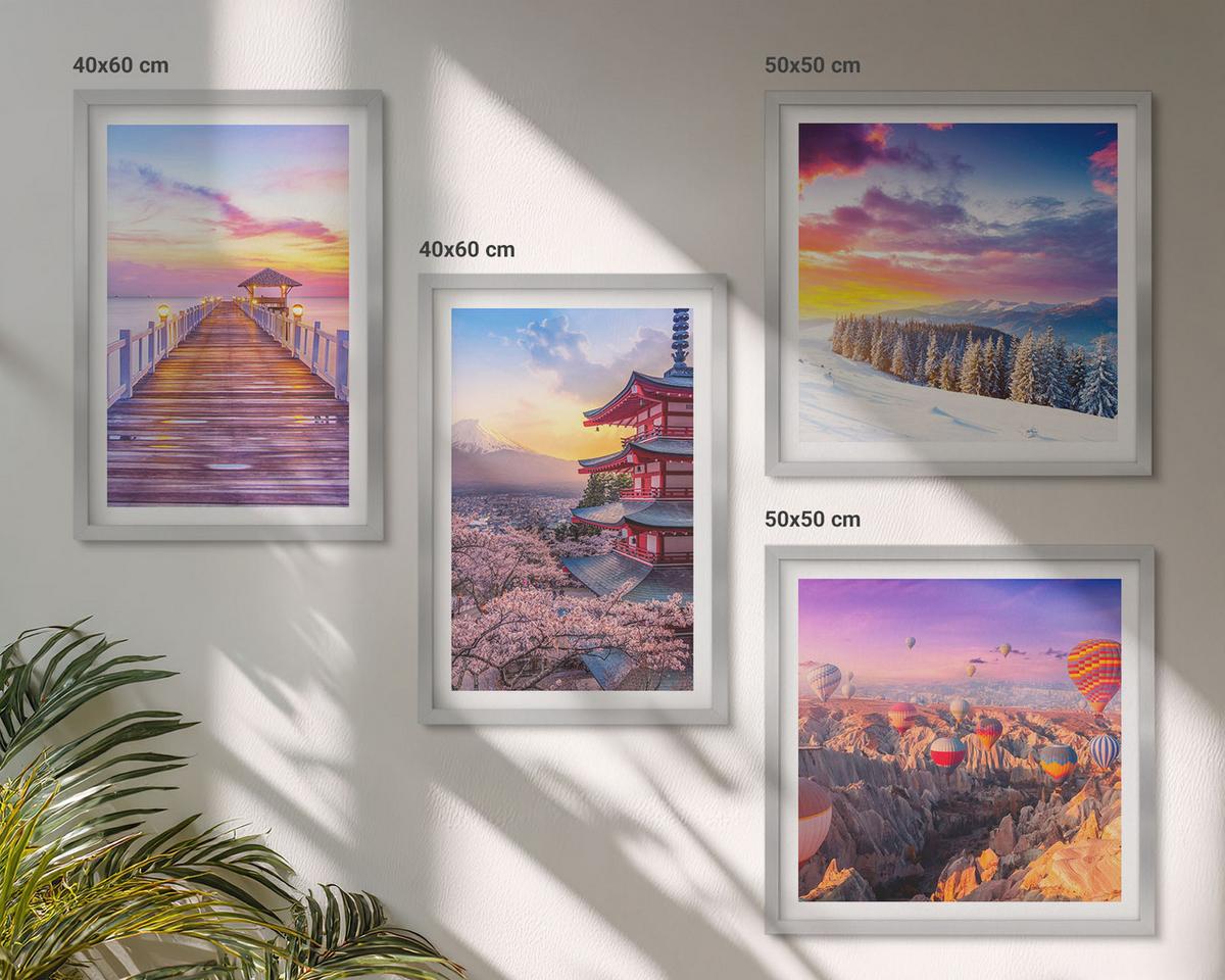 BILDER SET 4er Set - 50x50 cm & 40x60 cm Silberner Rahmen - Romantische Himmelslandschaften - Silberfarben, Kunststoff (50/50cm) - TULUP