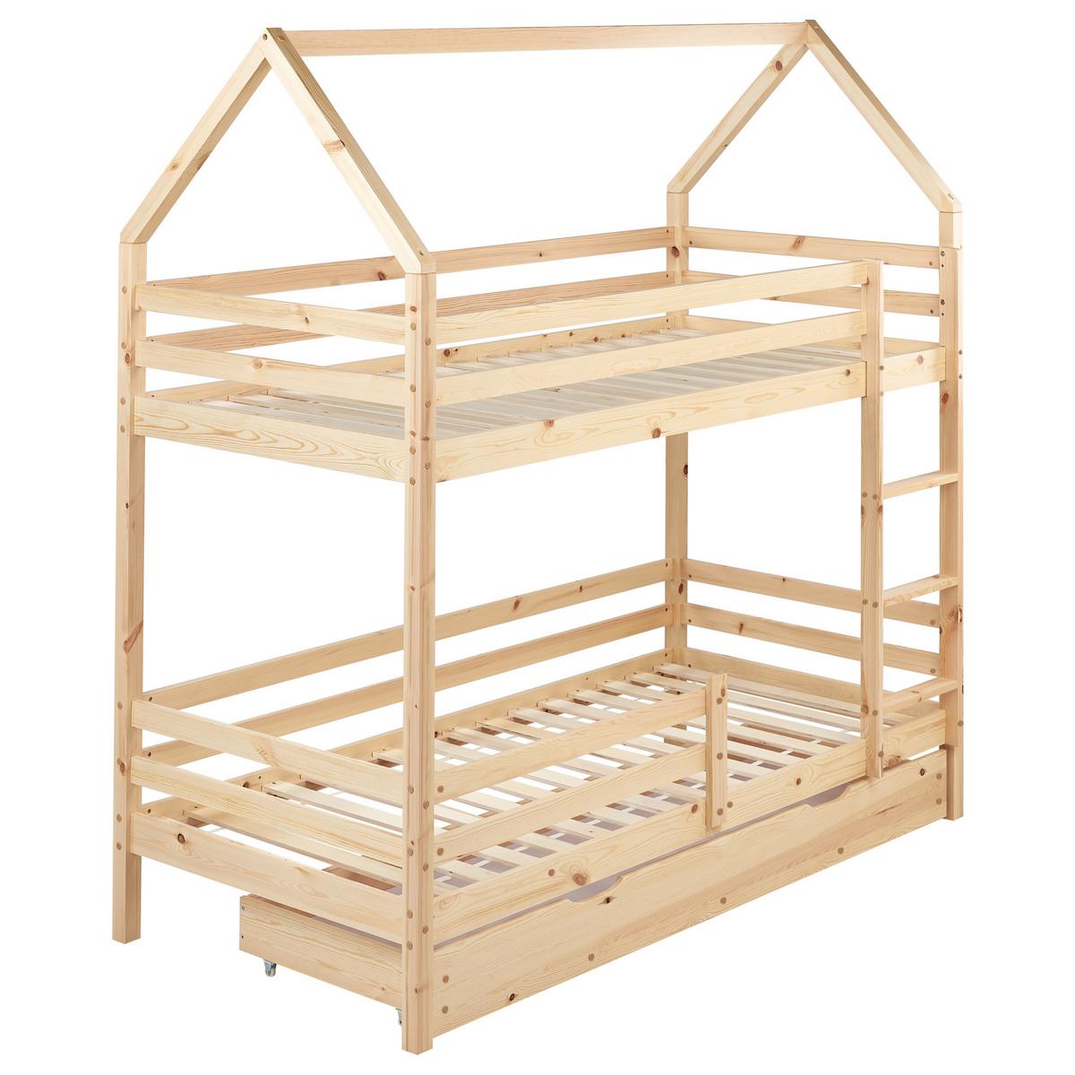 HOCHBETT mit Schaubladen 90x200 cm Braun Girgols - Hellbraun, Holz (90/200cm) - Beliani