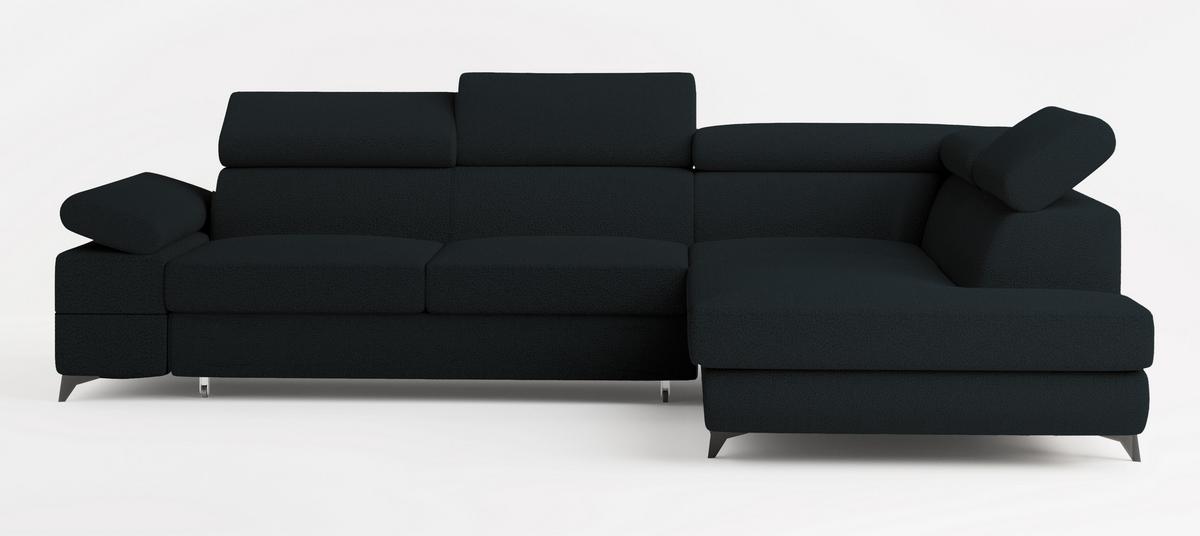 ECKSOFA FAVIEN R-S Schwarz Boucle-Stoff mit Schlaffunktion - Schwarz, Holz (257/190cm) - MASSENO