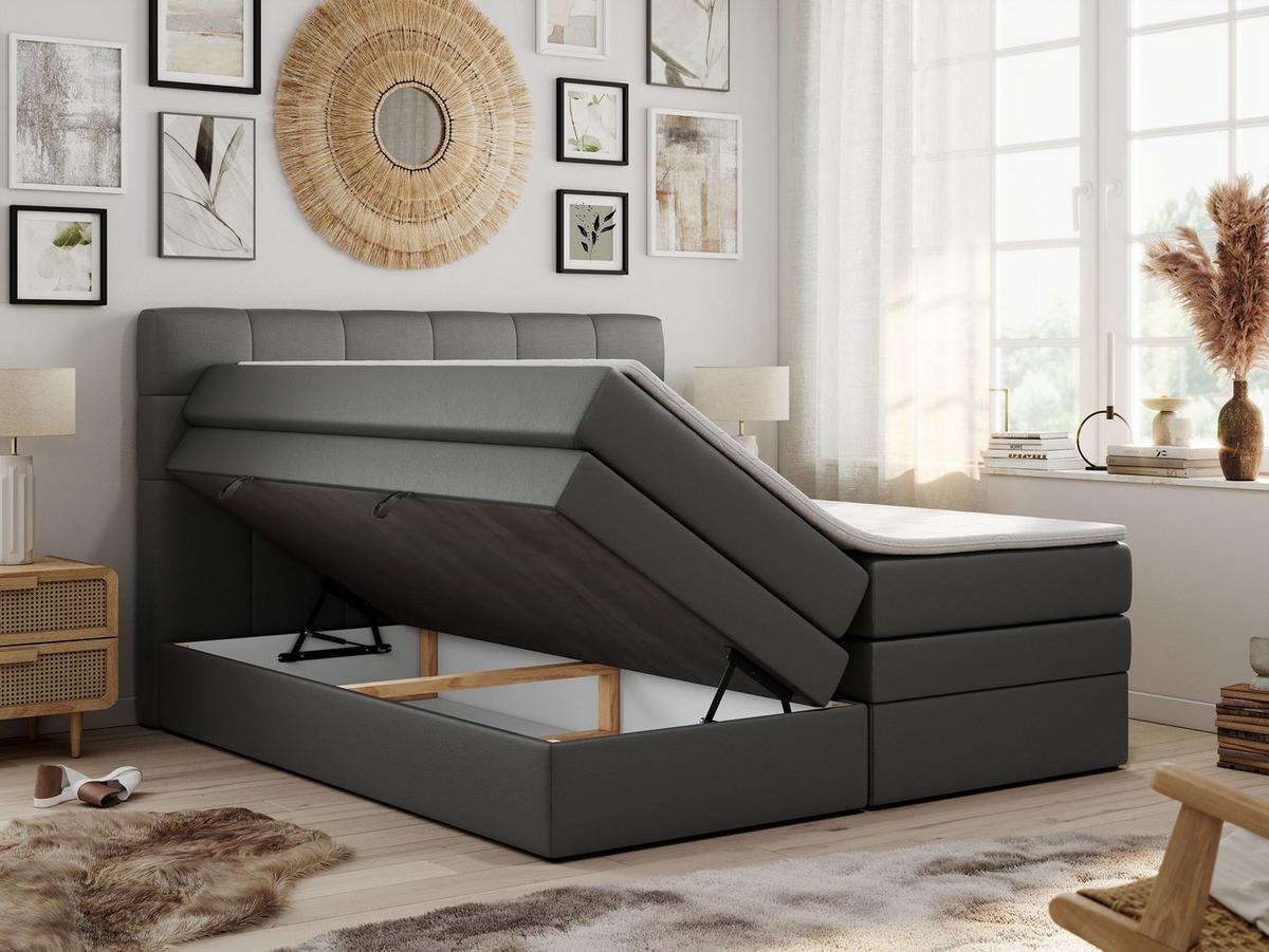 BOXSPRINGBETT LUKA KING 120/200 Dunkelgrau Kunstleder - H3 - Dunkelgrau, Holz/Textil (120/200cm) - MKS